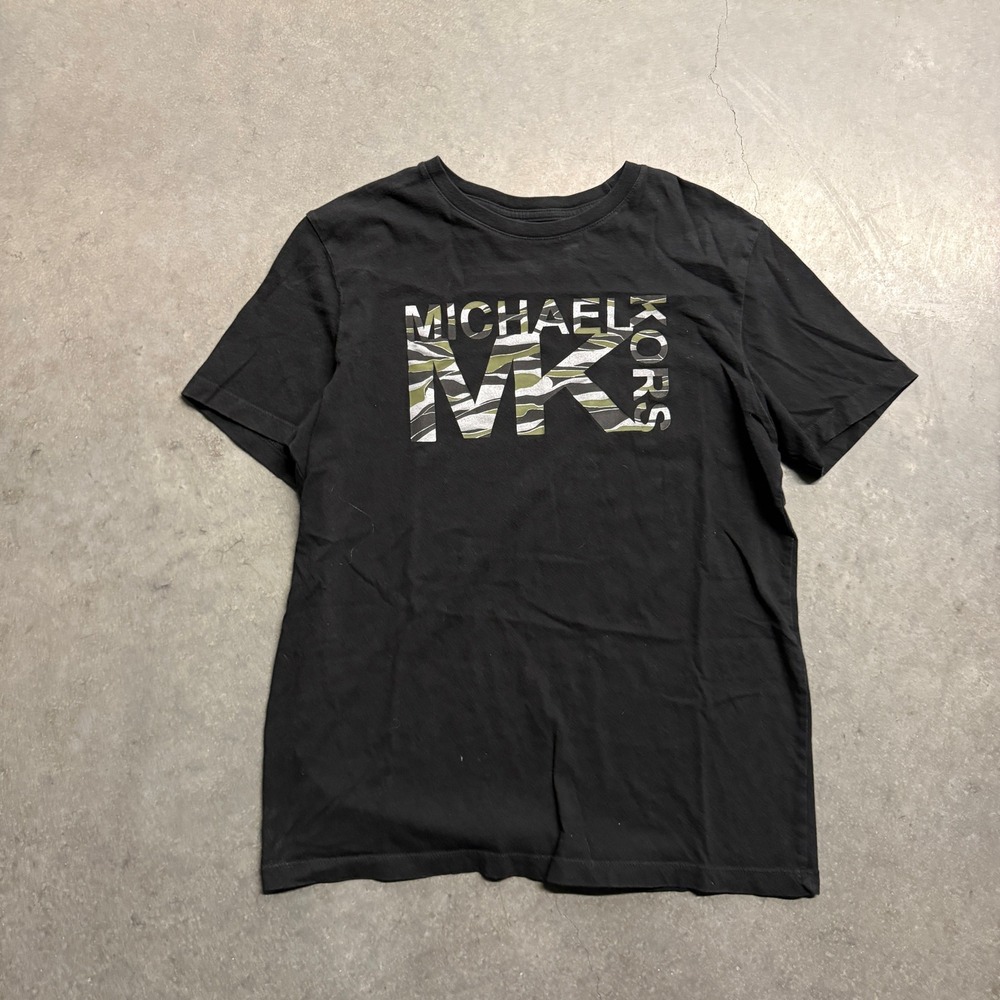 Michael Kors Mens Camo MK Logo Graphic T-Shirt Black Small RN111818